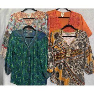 FIG & FLOWER Women Bundle of 4 Blouses Sheer Embroidered Sz L Multicolor 57-6